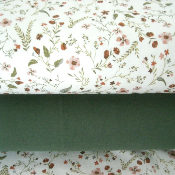 Fabric package cotton-jersey Millefleurs and uni green BW Jersey * OekoTex Standard 100 * 2 pieces each 50 cm x 150 cm