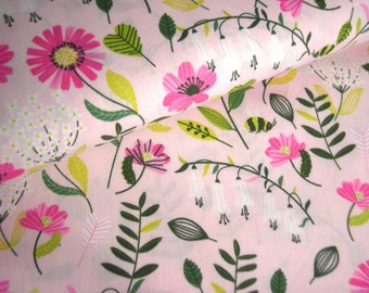 Cotton woven flowery pink , 50 cm x 150 cm