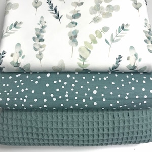 Fabric package Jersey Eucalyptus * old green with dots * Waffle lpique old green * 3 x 50 cm * Sewing package * Jersey package * Children's fabrics