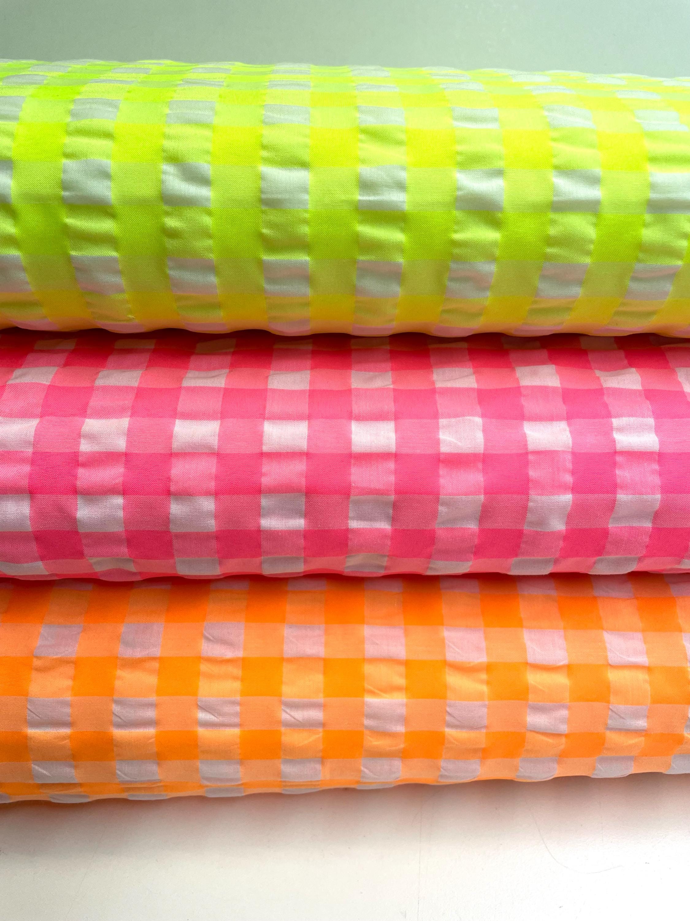Neon Check Seersucker in Pink, Yellow or Orange 50 Cm X 145