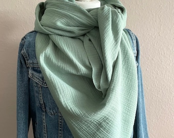 Muslin scarf dark dusty mint triangular scarf neck scarf ladies scarf knotted scarf double gauze muslin triangular scarf nursing scarf