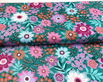 Cotton fabric Flowers petrol woven fabric OekoTex Standard 100 * 50 cm x 150 cm