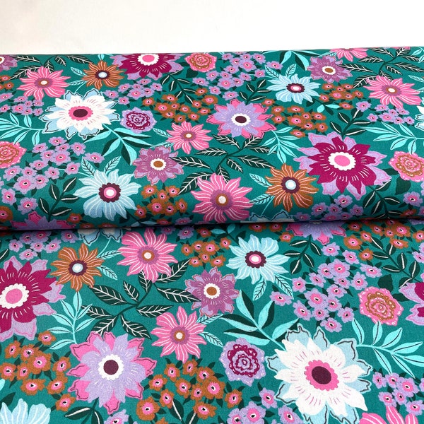 Baumwollstoff  Flowers petrol Webware     OekoTex Standard 100 *  50cm x 150cm