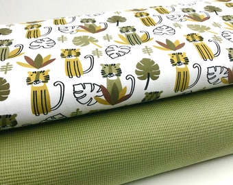 Fabric package cotton jersey lion and waffle knit olive 2pieces each 50 cm x 150 cm
