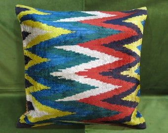 Decorative double sided silk ikat cushion cover