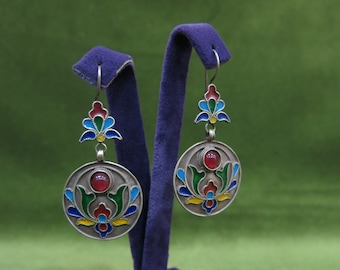 Turkish Hand Made Enamel Silver Earrings