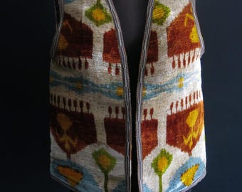 Women's Silk Velvet Ikat Vest