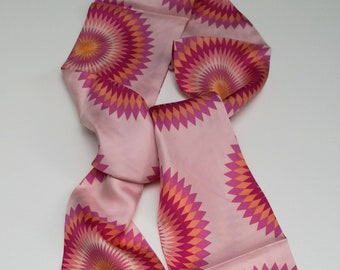 Vintage 60s multicolor pink scarf hair band waist tie 164x11.5 cm
