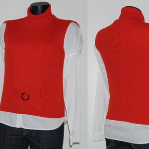 Vintage 70s red high neck sleeveless sweater with buckle Size 36-38 FR image 1