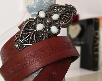 Vintage brown leather belt with metal buckle Size 2 80 cm
