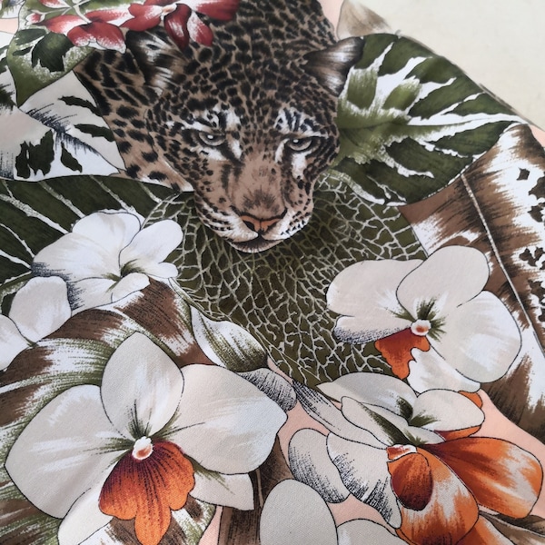 Vintage salmon color floral leopard CASTELLANI scarf 73x73 cm