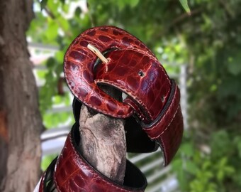 Vintage brown patent faux leather belt Size 90 cm