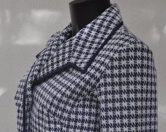 Vintage pied-de-coq pattern navy blue and white jacket Size 40 FR