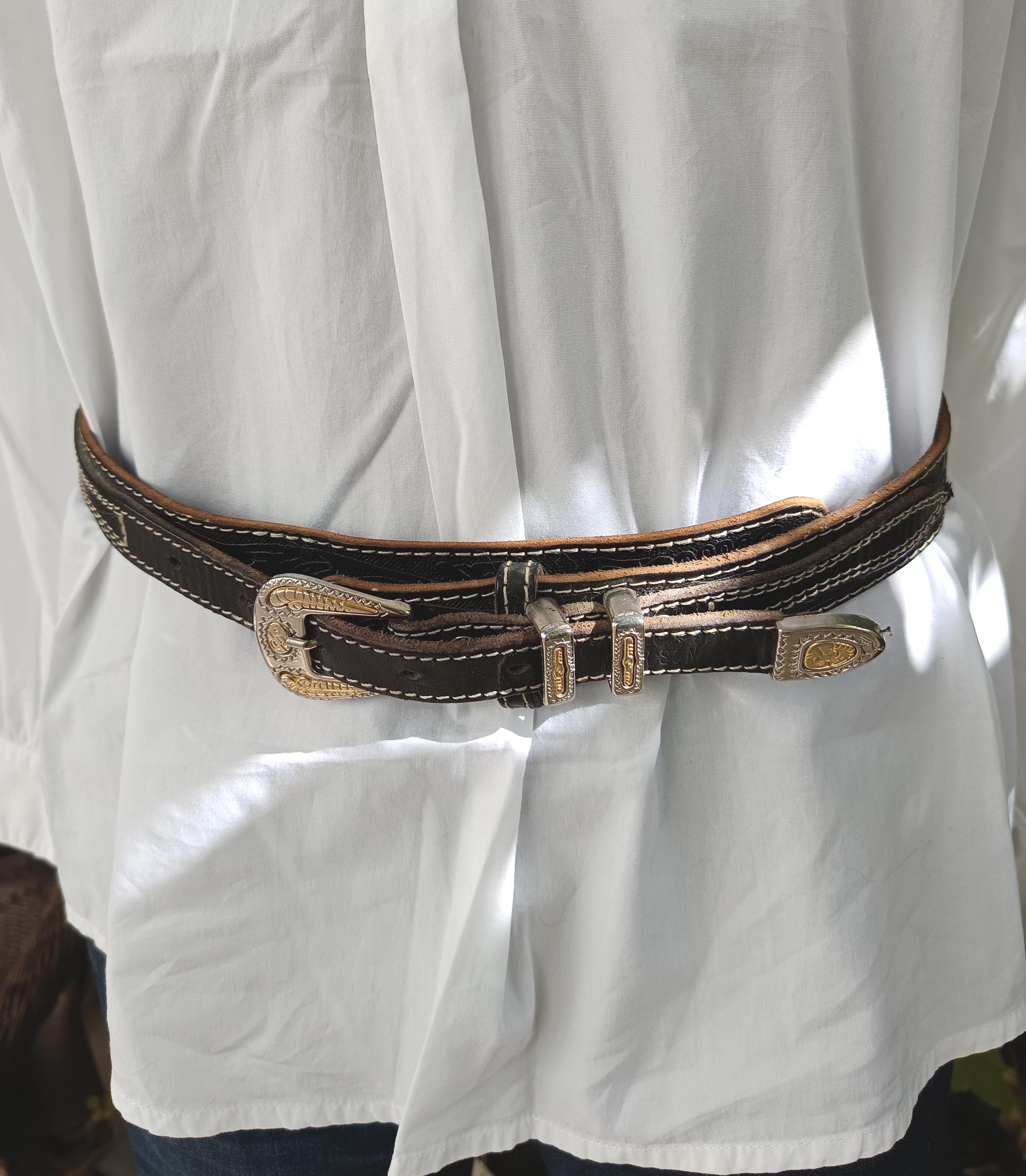 Ceinture Western Vintage En Cuir Beige Années 80 - Taille S (petite) - Parfait état