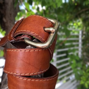 Vintage brown leather belt golden buckle