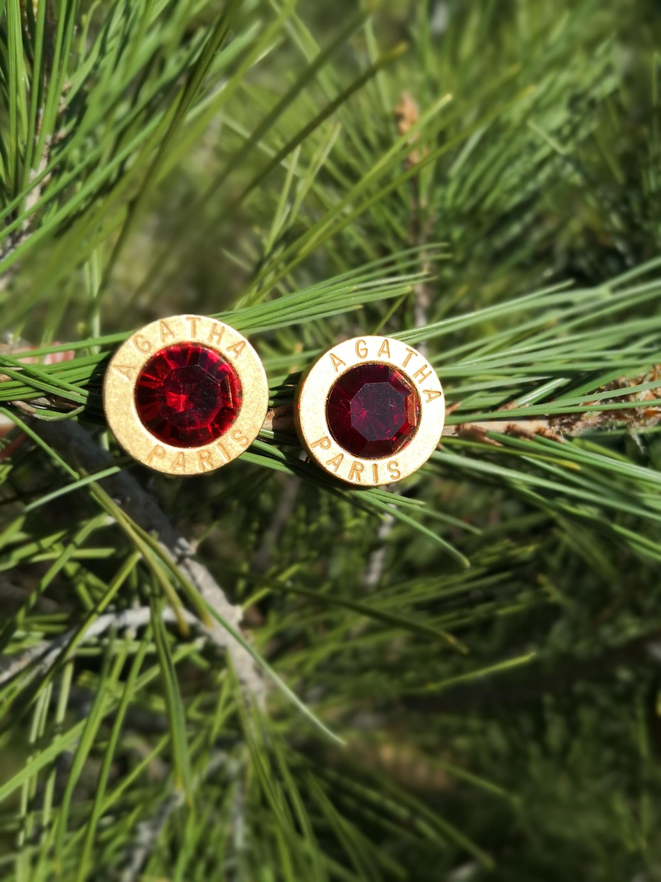 Boucles D'oreilles Vintage Agatha En Forme De Cœur - Métal Doré Et Cabochon Orange - Occasion