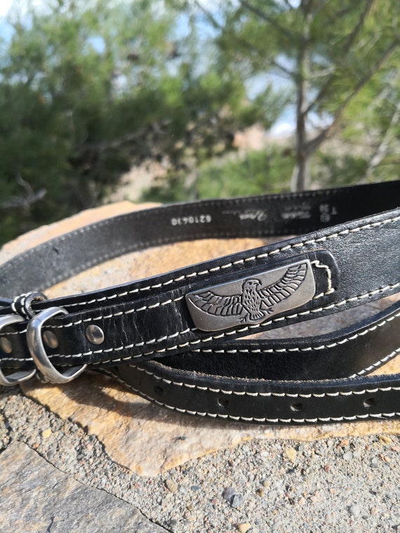 Vintage 80s Black Leather Belt: Western Cowgirl Ranger Style 