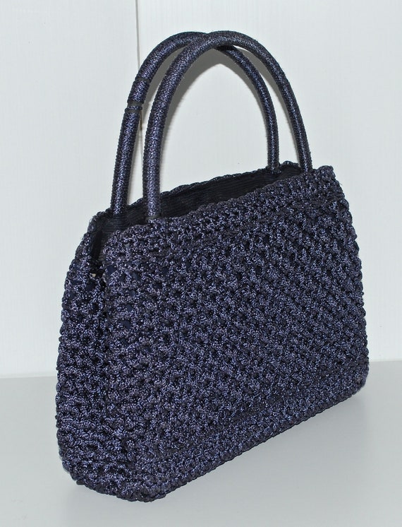 Vintage blue crochet style handbag - image 2