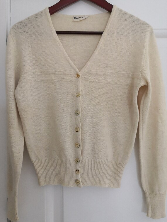 MonDressingVintage Vintage Claudine Niel Ecru Wool Blend Cardigan Size M