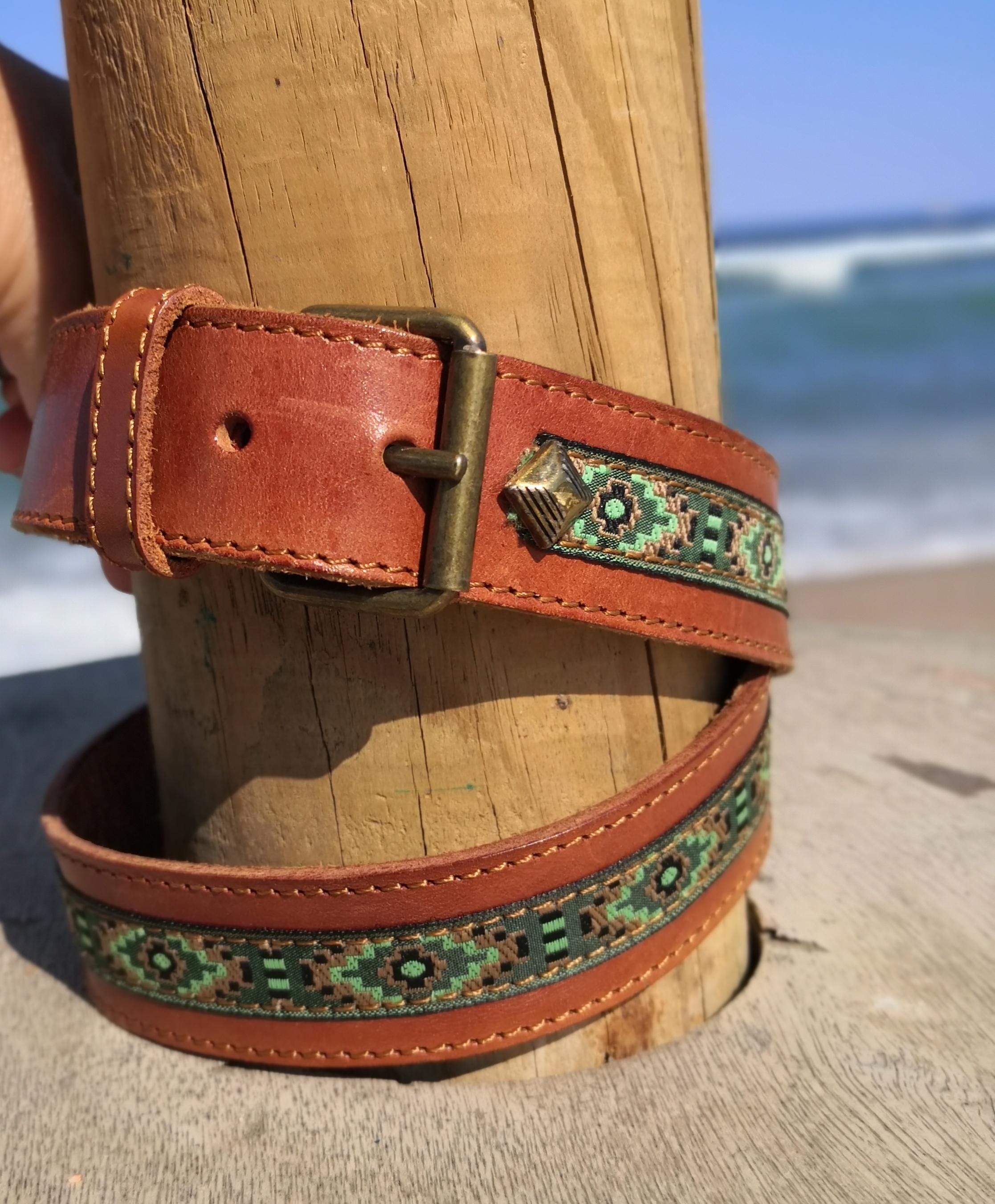 Vintage Green Brown Leather Belt Woven Saddle Belt Leather Braided/Woven Belt Green Belts for Men for sale | eBay main image 2
