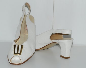 Vintage 80's white leather slingback shoes J. METAYER Size 4.5 (36.5 FR)