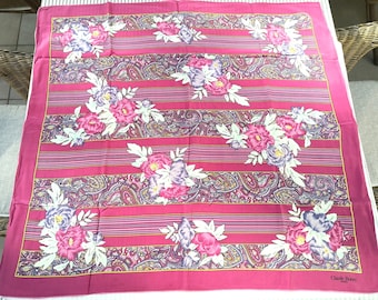 Vintage 70s pink floral silk scarf CLAUDE BOISSY 79x84 cm