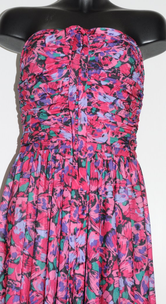 Vintage long 70s draped bustier floral pink LA MAI