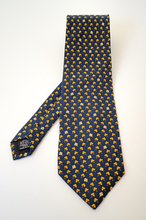 Vintage 90s navy blue YVES SAINT LAURENT silk tie 