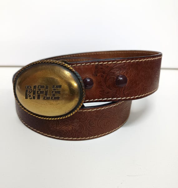 Vintage unisex Brown Leather Belt with Brass Buckle size M Vintage Brown Leather Belt: Unisex Brass Buckle, Rustic  main image 2