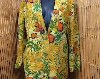 Blazer vintage anni '90 con stampa tropicale audace - Motivo botanico colorato - Taglia M/L