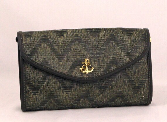 Vintage green woven straw shoulder bag or clutch - image 2