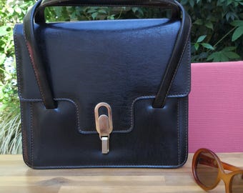 Bolso vintage 60s marrón oscuro simili cuero
