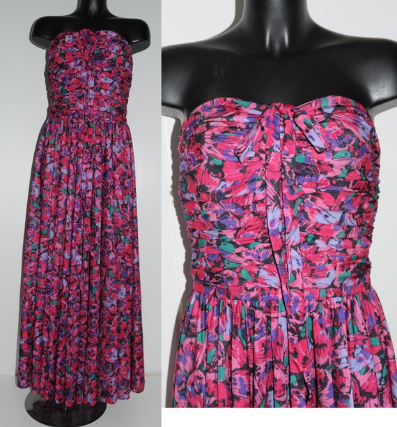 Vintage long 70s draped bustier floral pink LA MAI