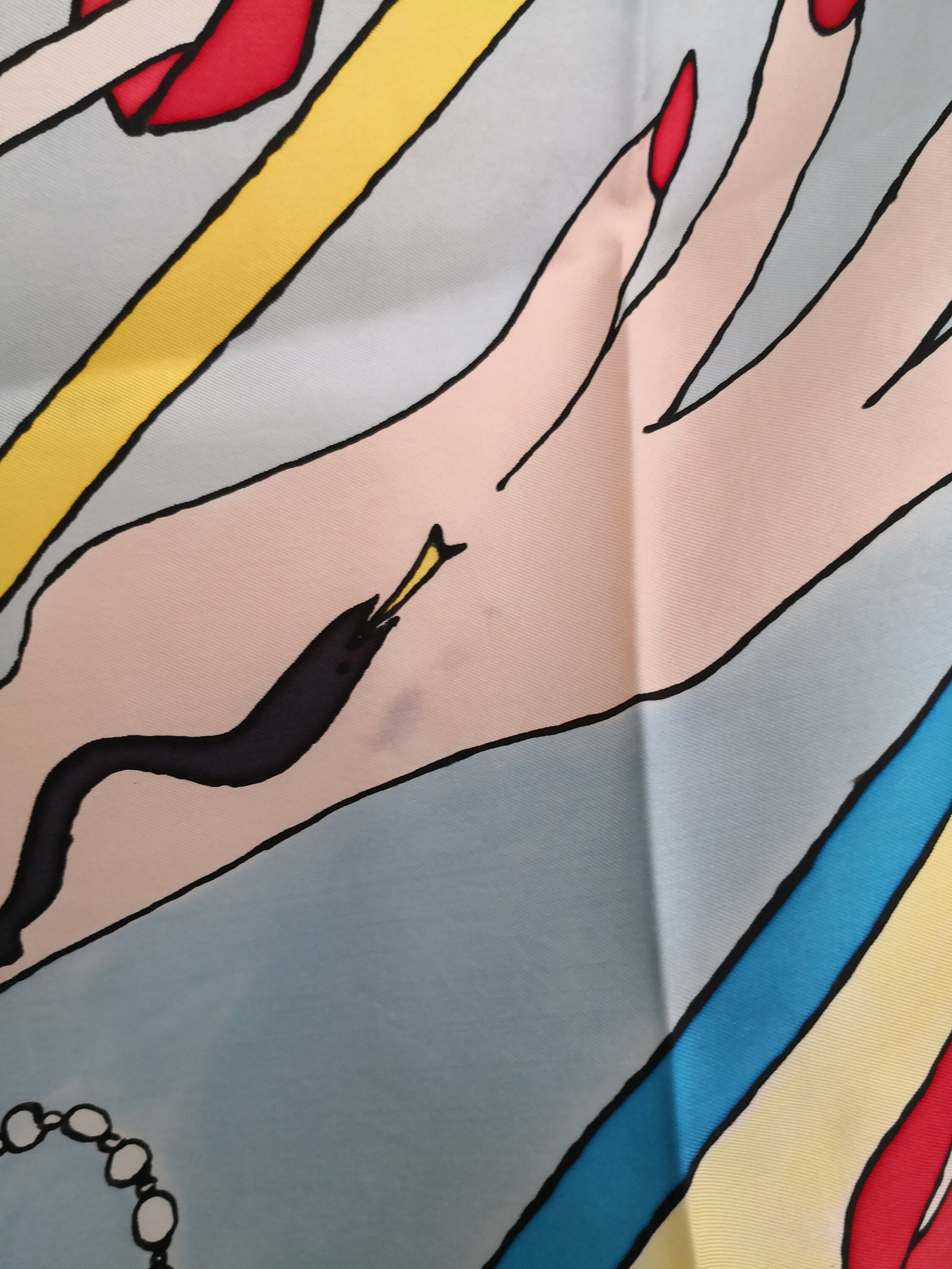 Foulard Carré En Soie Vintage Bleu Peint à La Main - Marque Ousinbach(?) - Pour Femme