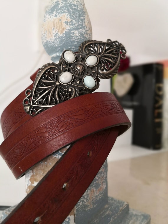 Vintage Brown Leather Belt With Metal Buckle Size 2 80 Cm - Etsy display picture 1