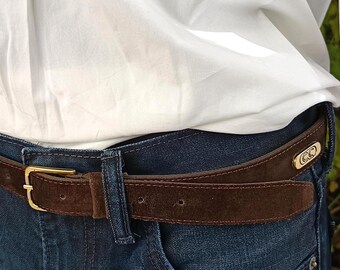 Vintage Suede Leather Waist Belt W/ Gold Lion Medallion  display picture 2