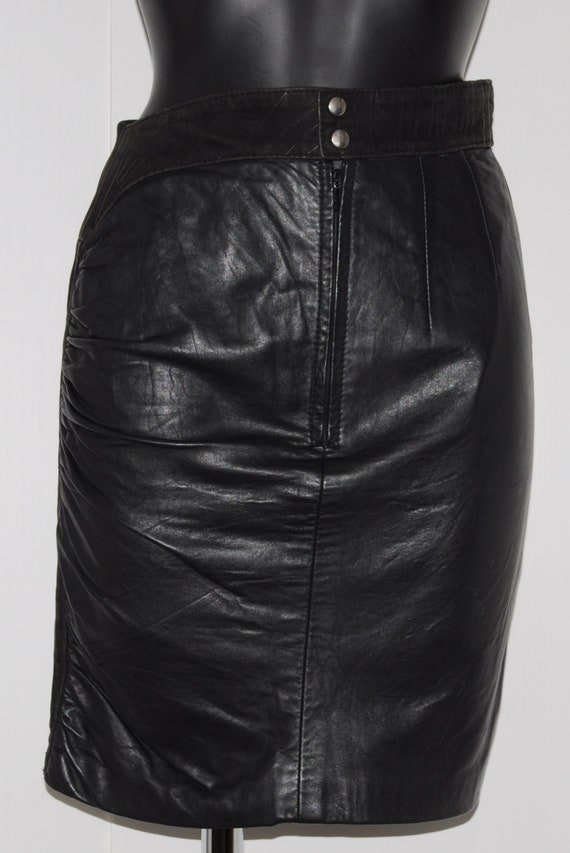Vintage Black Leather Skirt Size 36 FR - Etsy