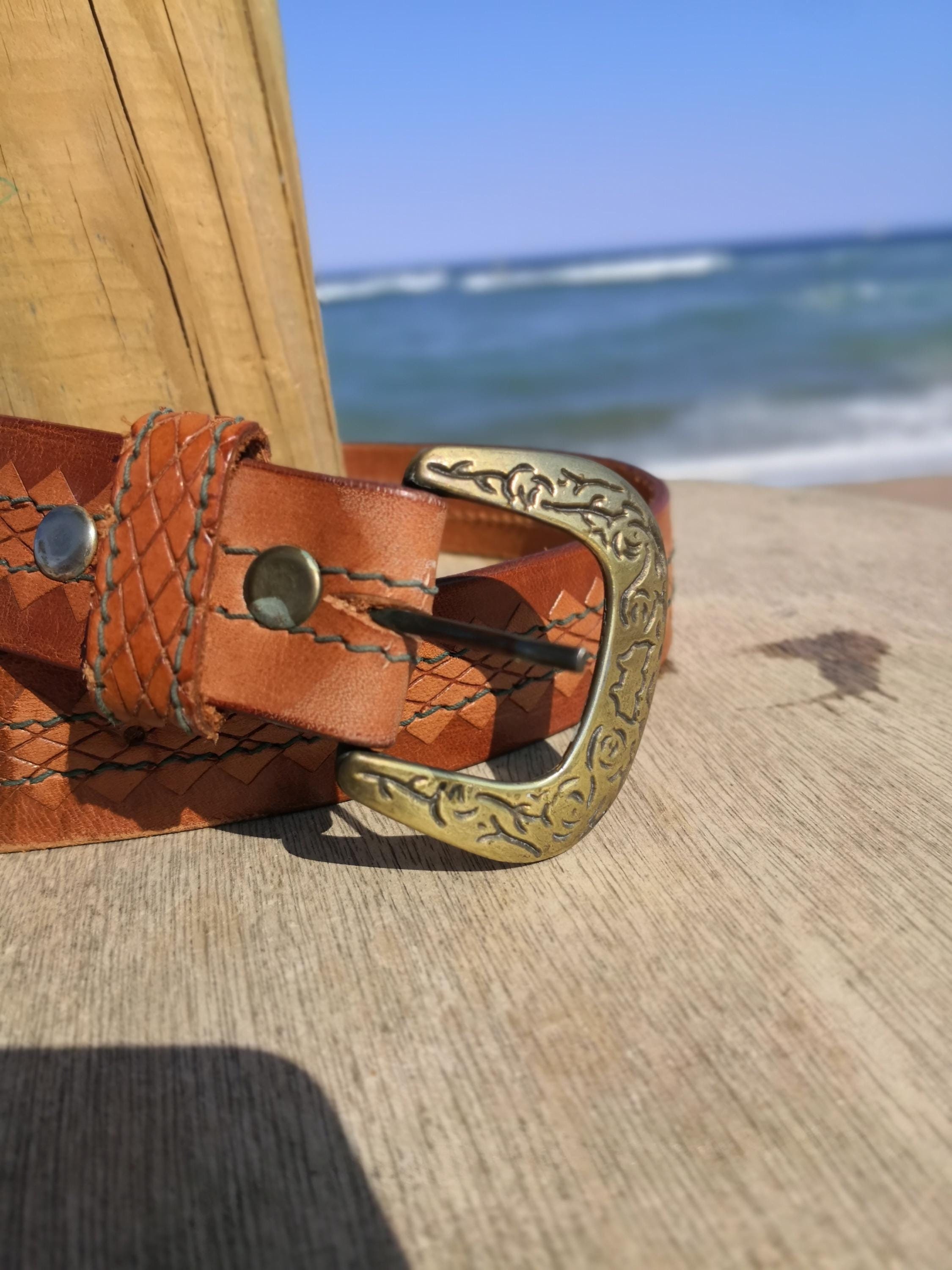 Giac Rene Brown Leather Studded Leather Belt with Lion Accent Vintage GIAC RENE Brown Leather Belt - Etsy main image 4
