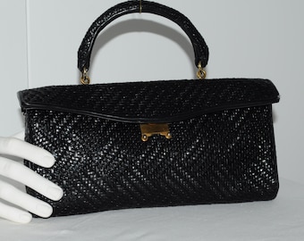 Vintage 60s braided leather wooven ROBERTA di CAMERINO black handbag