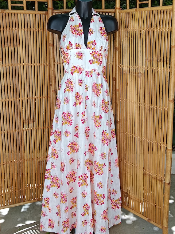 Vestido Vintage Vestido Blanco Con Rosas Vestido Espalda Al Aire