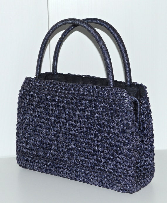 Vintage blue crochet style handbag - image 1