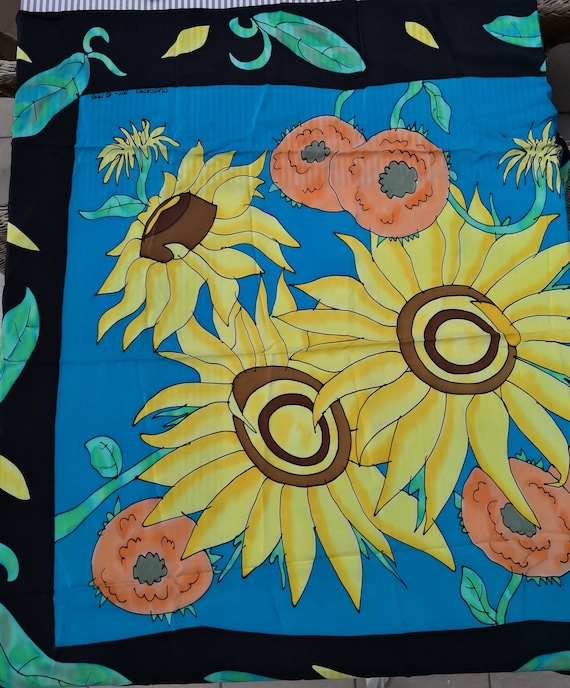 Vintage 90s silk scarf SILKSCAPES handpainted 116x