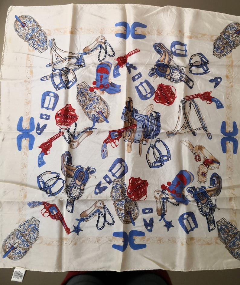 Vintage Multicolor Guns Sheriff Print Silk Scarf 53x55 Cm - Etsy