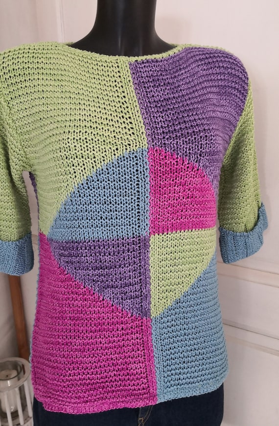 Vintage Multicolor VANGO Half Sleeve Sweater Size M Etsy UK