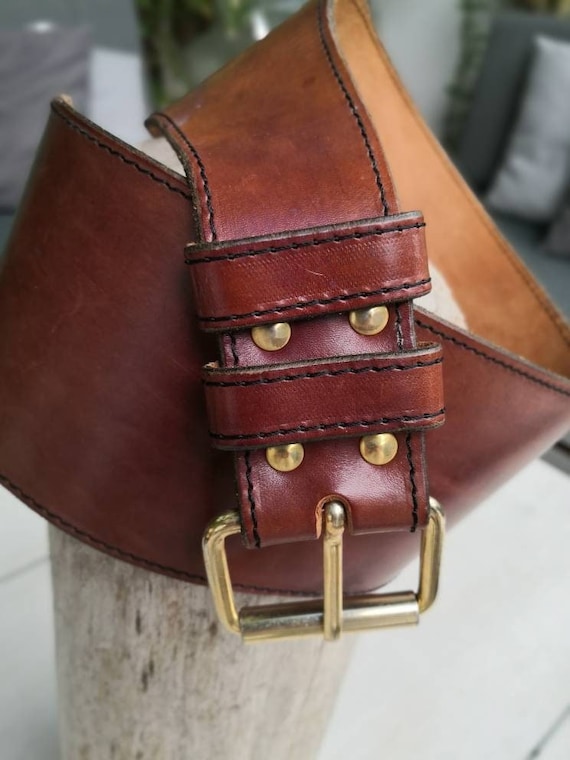 VTG 80s Wide Leather Brown Belt Large vintage braided brown leather wide belt w/ leather buckle  main image 3
