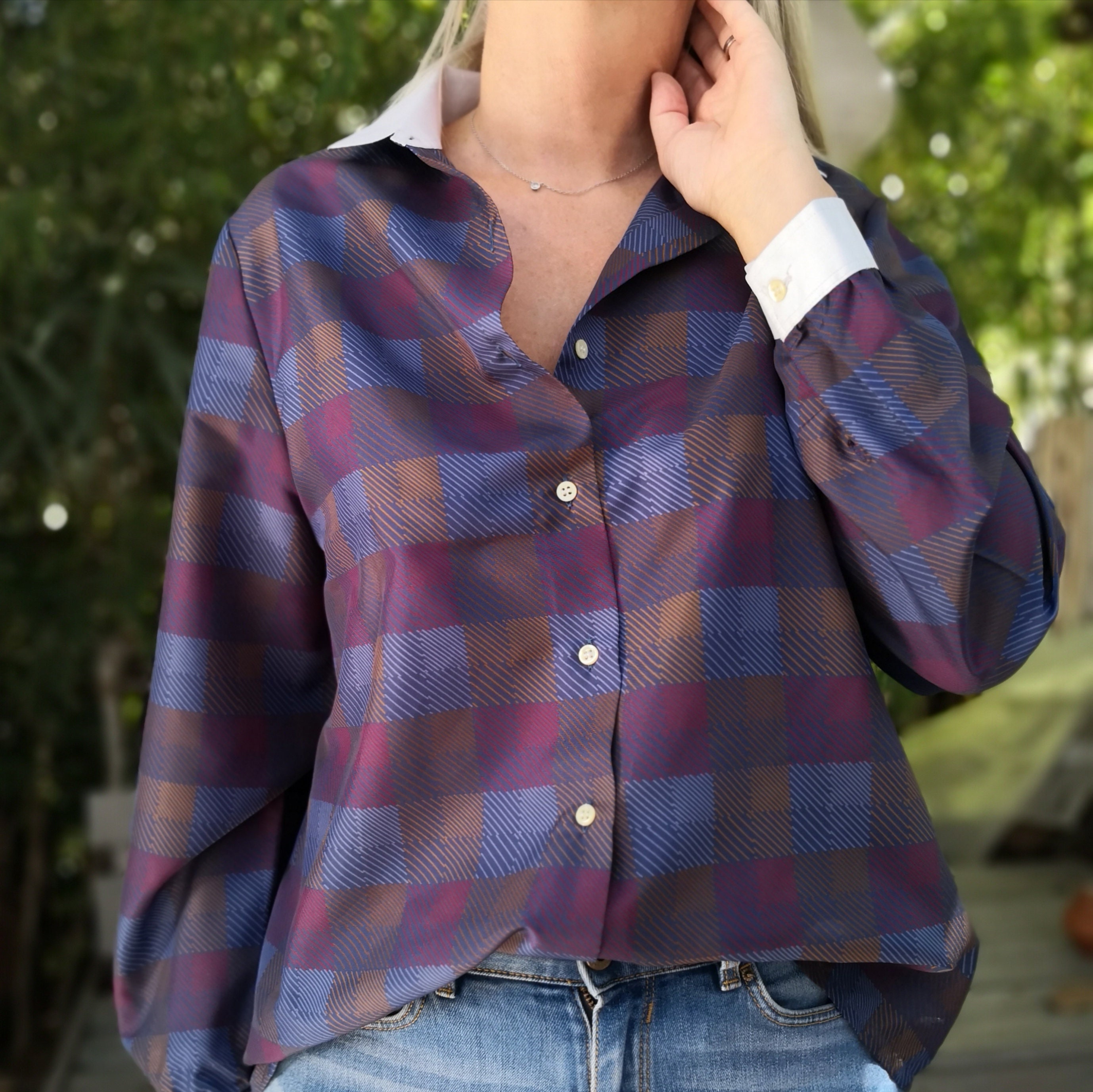 Vintage 80s SOLFIN Blue and Garnet Checkered Shirt Size 40 42 FR