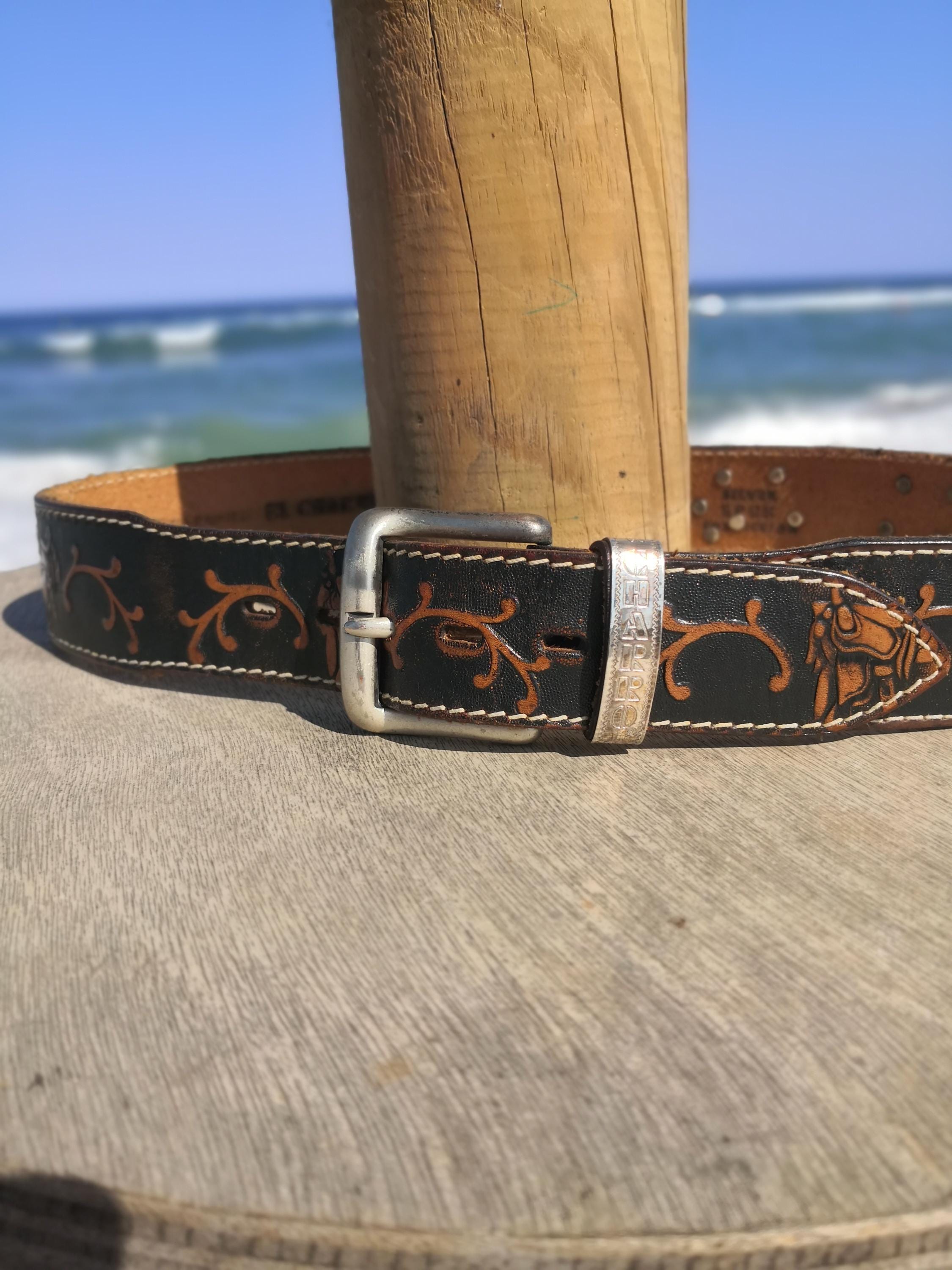 Vintage 70s 80s tooled leather Mexican slim belt Mexican Tooled Leather Belt - Etsy main image 3