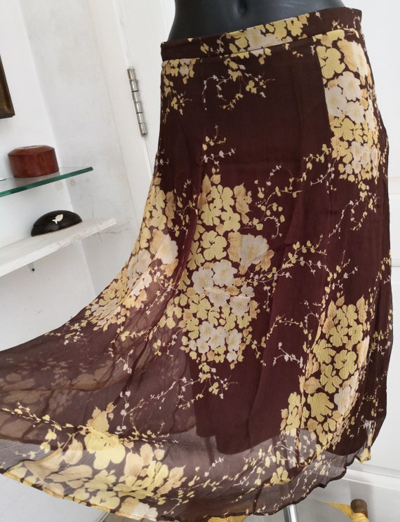 Vintage brown floral silk vintage skirt MaxMara pu