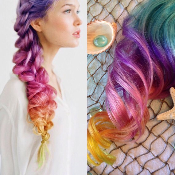 Rainbow Color Hair Extensions Ombre Hair Clip In Purple Etsy