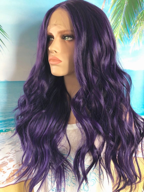 Dark Purple Wig Synthetic Wig Lace Front Wig Heat Resistant Etsy Canada